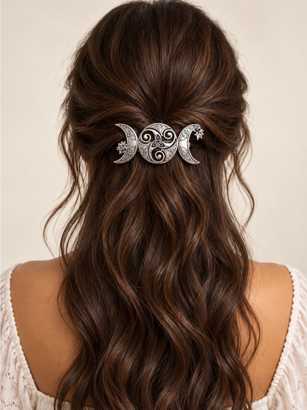 Celestial Moon Silver Hair Clip
